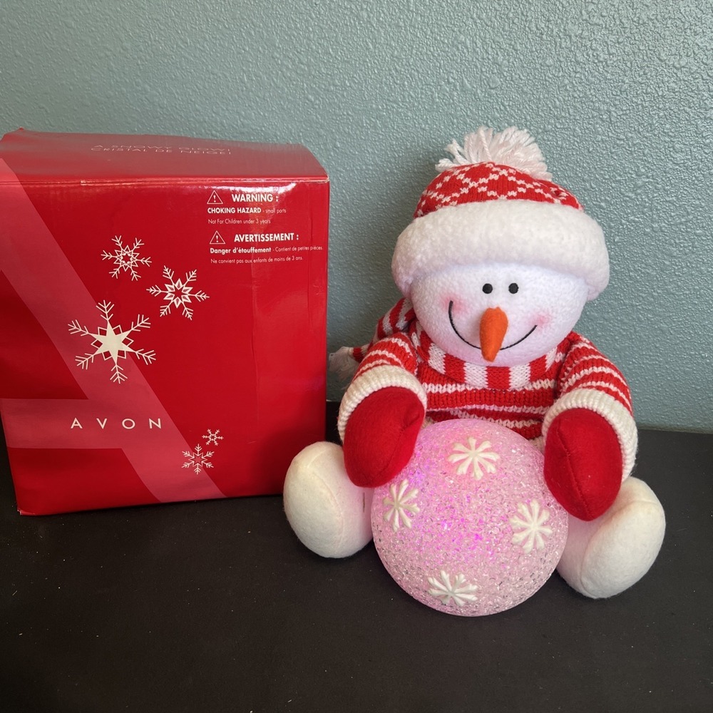 Vintage 2004 Avon Snowy Glow Light Up Snowman Snowflake Snow Ball Red White Box